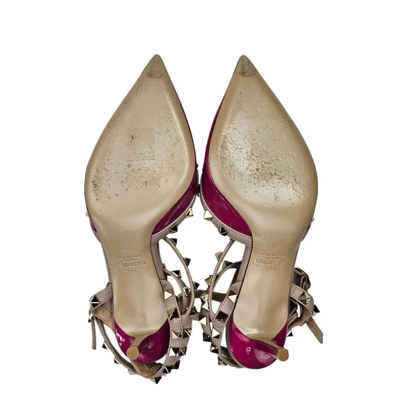 VALENTINO GARAVANI Rockstud 65 Caged Dark Pink Patent Leather Pumps - Picture 8 of 11